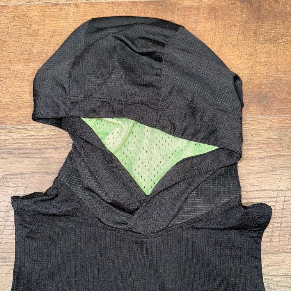 Russell Muscle Black Sleeveless Hoodie with Green Accents - Picture 5 of 11